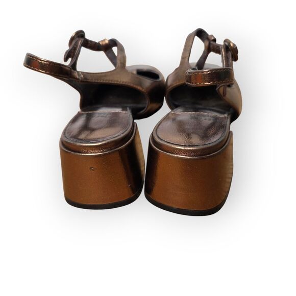 Jeffrey Campbell Metallic Bronze Mary Jane Block Heel Slingback Shoes Size 6.5 - Picture 4 of 7